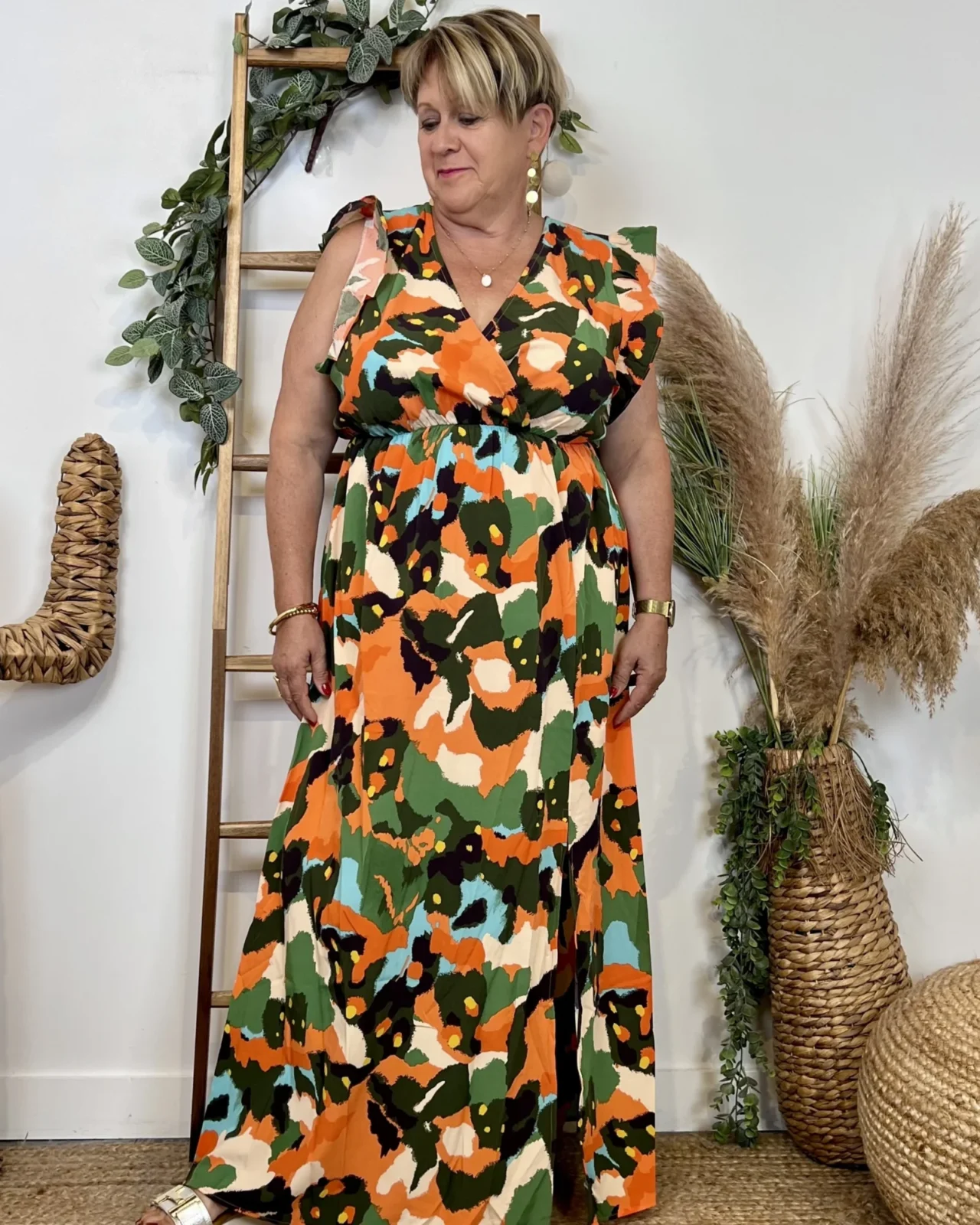 L132- Robe longue imprimée "By One" (T40-T48) - vert-bresil - 48