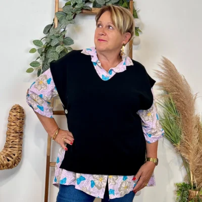 z113- Pull sans manches (Tu) - noir - taille-unique-grande-taille