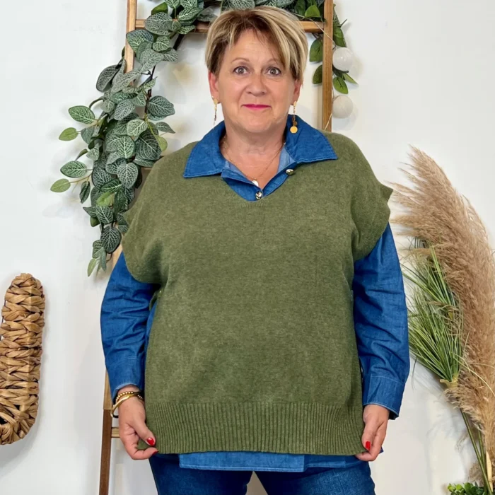 Pull sans manches (Tu) - kaki-clair - taille-unique-grande-taille