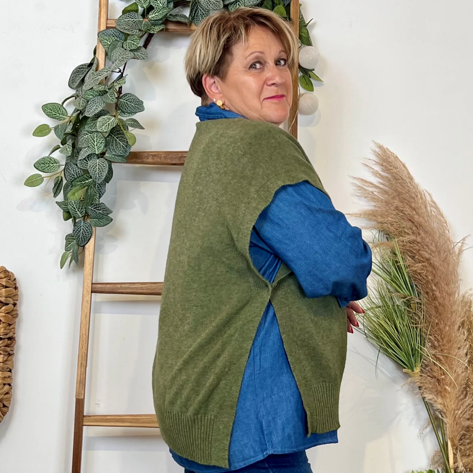 Pull sans manches (Tu) - kaki-clair - taille-unique-grande-taille