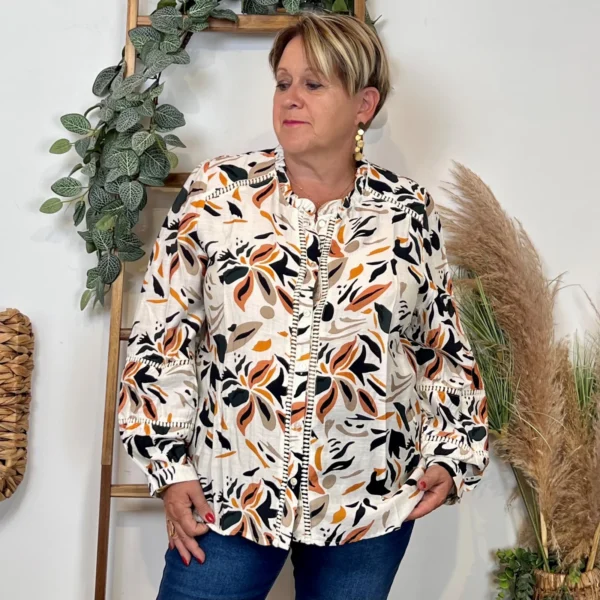 K053- Chemise imprimée By One (T40-T48) - beige - 48