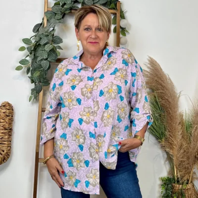 Z147- Chemise Florale (Gt) 🇮🇹 - violet - taille-unique-grande-taille