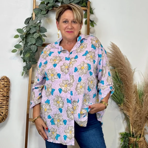 Z147- Chemise Florale (Gt) 🇮🇹 - violet - taille-unique-grande-taille
