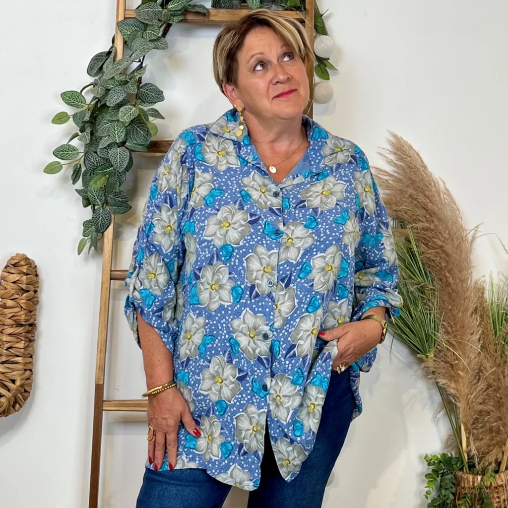 Z147- Chemise Florale (Gt) 🇮🇹 - marine - taille-unique-grande-taille
