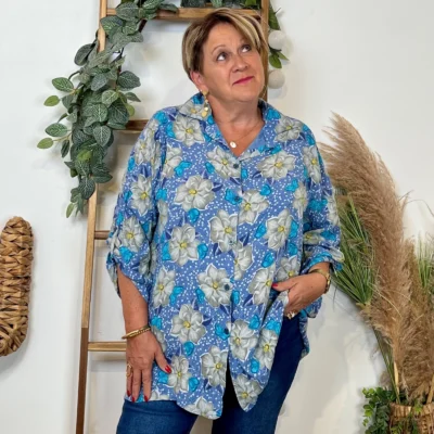 Z147- Chemise Florale (Gt) 🇮🇹 - marine - taille-unique-grande-taille
