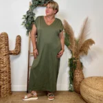 Robe longue fluide femme « Jolies Formes » - kaki - taille-unique-grande-taille