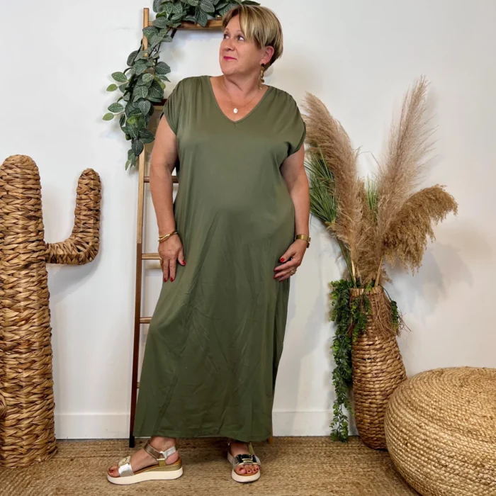 Robe longue fluide femme « Jolies Formes » - kaki - taille-unique-grande-taille