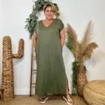 Robe longue fluide femme « Jolies Formes » - kaki - taille-unique-grande-taille
