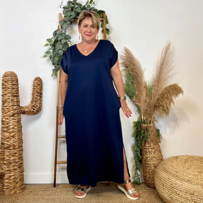 Robe longue fluide femme « Jolies Formes » - marine - taille-unique-grande-taille