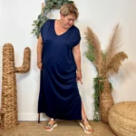 Robe longue fluide femme « Jolies Formes » - marine - taille-unique-grande-taille