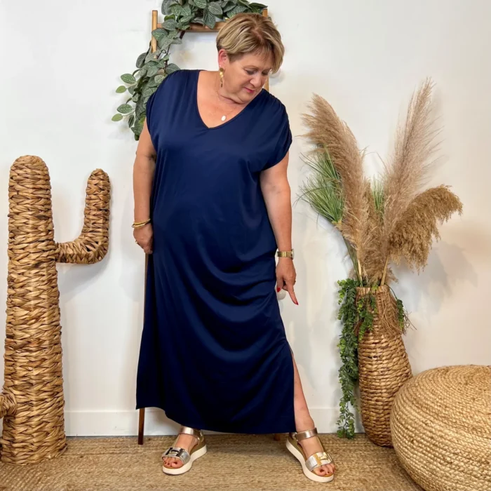 Robe longue fluide femme « Jolies Formes » - marine - taille-unique-grande-taille