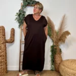 Robe longue fluide femme « Jolies Formes » - marron-chocolat - taille-unique-grande-taille