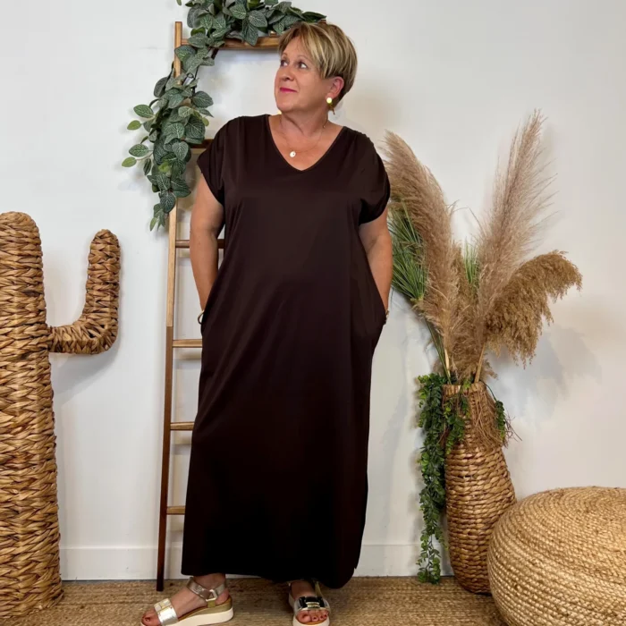 Robe longue fluide femme « Jolies Formes » - marron-chocolat - taille-unique-grande-taille