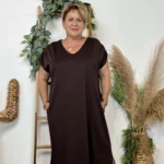 Robe longue fluide femme « Jolies Formes » - marron-chocolat - taille-unique-grande-taille