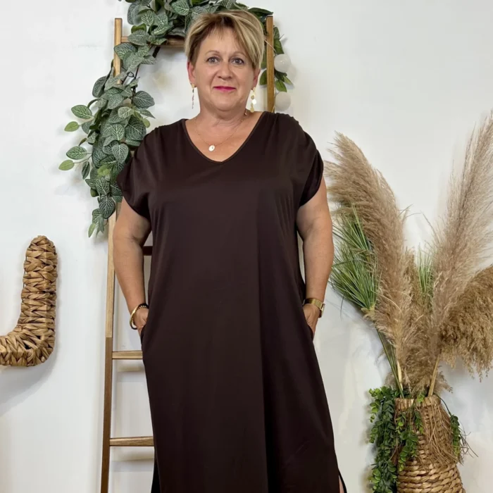 Robe longue fluide femme « Jolies Formes » - marron-chocolat - taille-unique-grande-taille