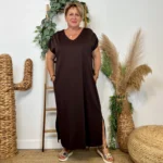 Robe longue fluide femme « Jolies Formes » - marron-chocolat - taille-unique-grande-taille