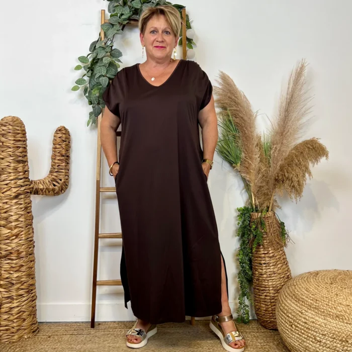 Robe longue fluide femme « Jolies Formes » - marron-chocolat - taille-unique-grande-taille