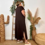 Robe longue fluide femme « Jolies Formes » - marron-chocolat - taille-unique-grande-taille