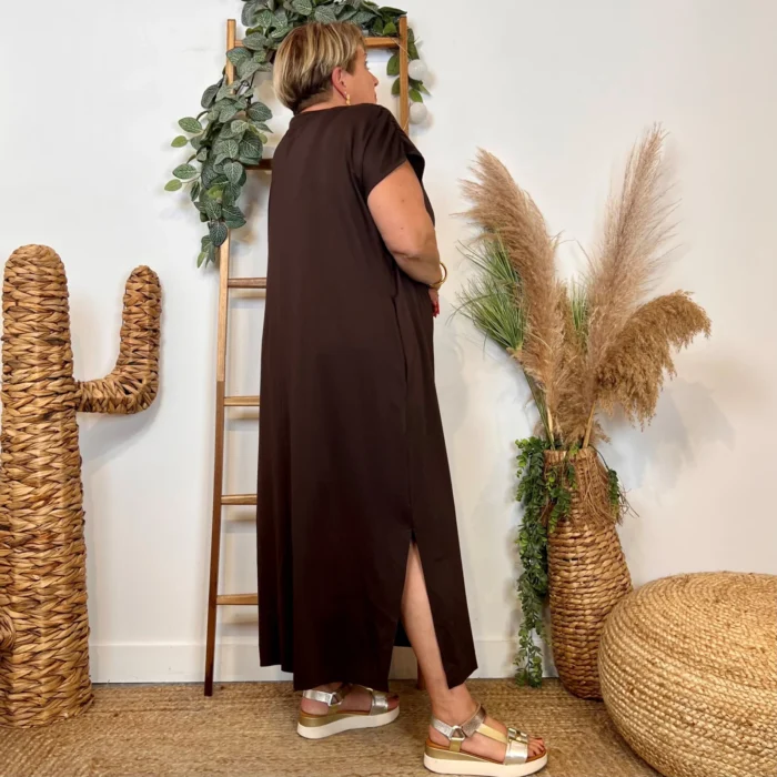 Robe longue fluide femme « Jolies Formes » - marron-chocolat - taille-unique-grande-taille