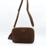 Sac zippé femme aspect daim à pompon - marron - sans-taille