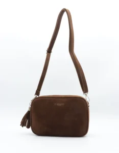 Sac zippé femme aspect daim à pompon - marron - sans-taille