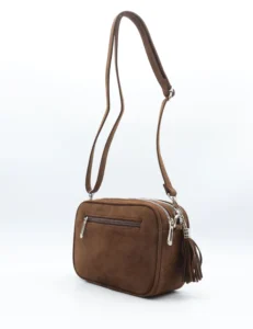 Sac zippé femme aspect daim à pompon - marron - sans-taille
