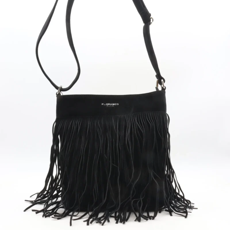 P395- Sac à franges Flora&Co - noir - sans-taille