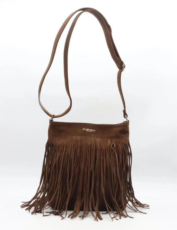 P395- Sac à franges Flora&Co - marron - sans-taille