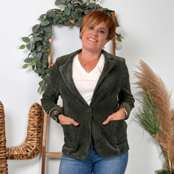 K035- Blazer velours (T36-T44) 🇮🇹 - kaki - 44