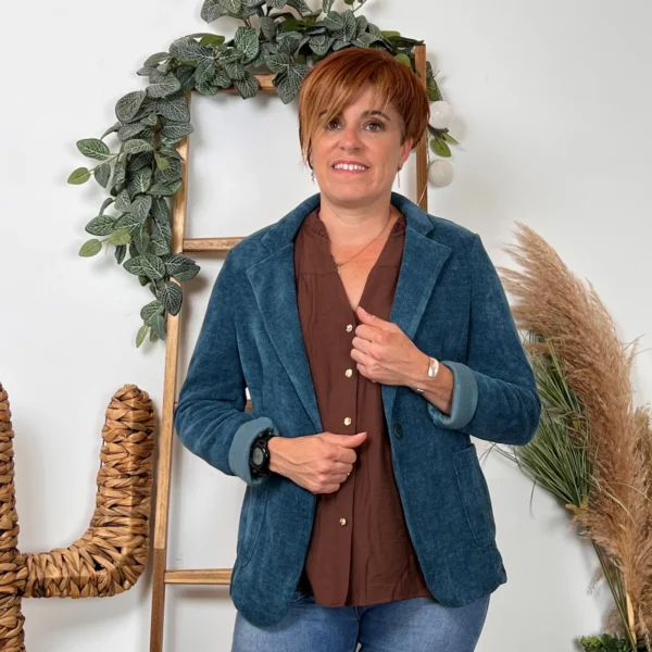 K035- Blazer velours (T36-T44) 🇮🇹 - bleu-canard - 44