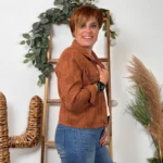 Veste courte femme en coton brodé « Tendance » - rouille-brick - 42