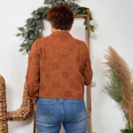 Veste courte femme en coton brodé « Tendance » - rouille-brick - 42