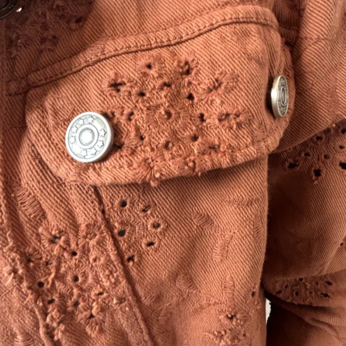Veste courte femme en coton brodé « Tendance » - rouille-brick - 42
