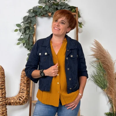 K081 - Veste coton brodée (T36-T42) - marine - 42