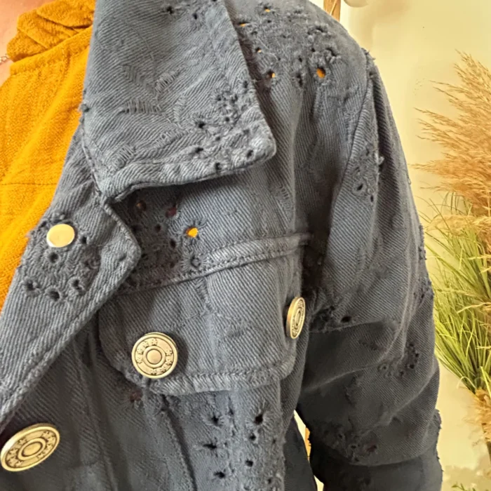 Veste courte femme en coton brodé « Tendance » - marine - 42
