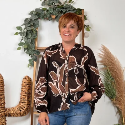 K099- Chemise coton imprimée (Tu) 🇮🇹 - marron - taille-unique