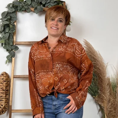 K095- Chemise coton imprimée (Tu) 🇮🇹 - rouille - taille-unique