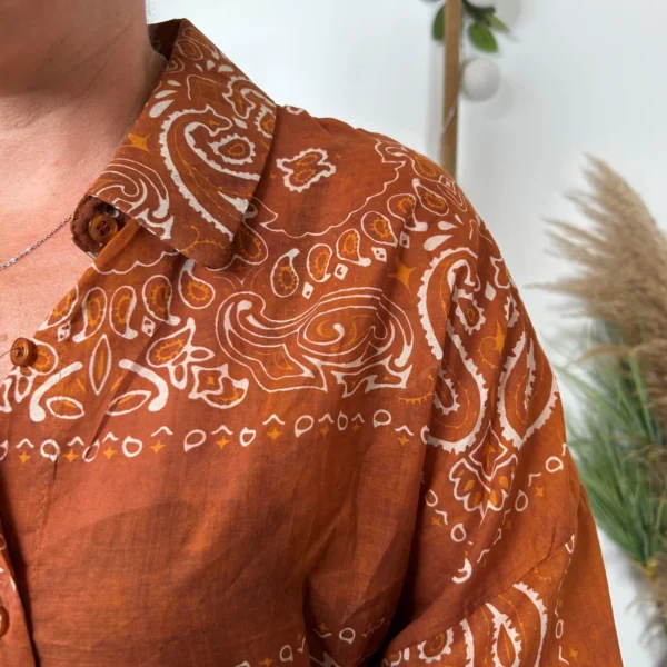 K095- Chemise coton imprimée (Tu) 🇮🇹 - rouille - taille-unique