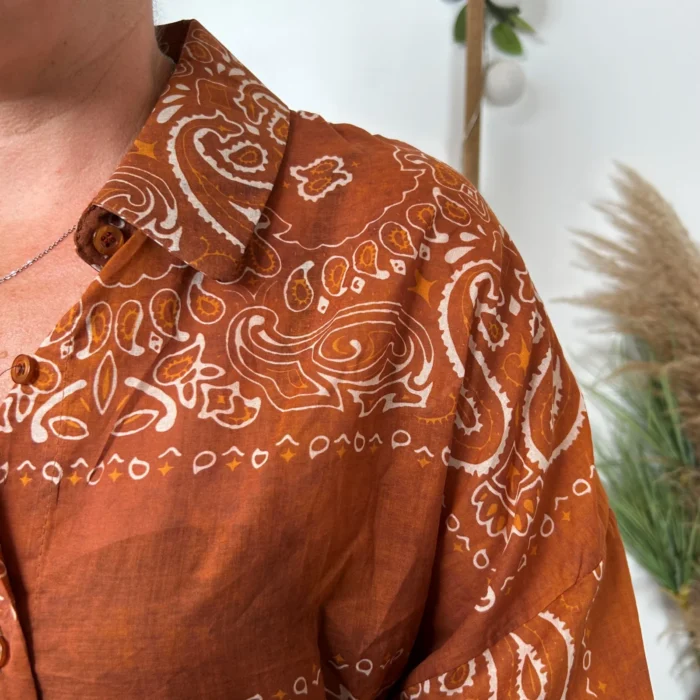 K095- Chemise coton imprimée (Tu) 🇮🇹 - rouille - taille-unique
