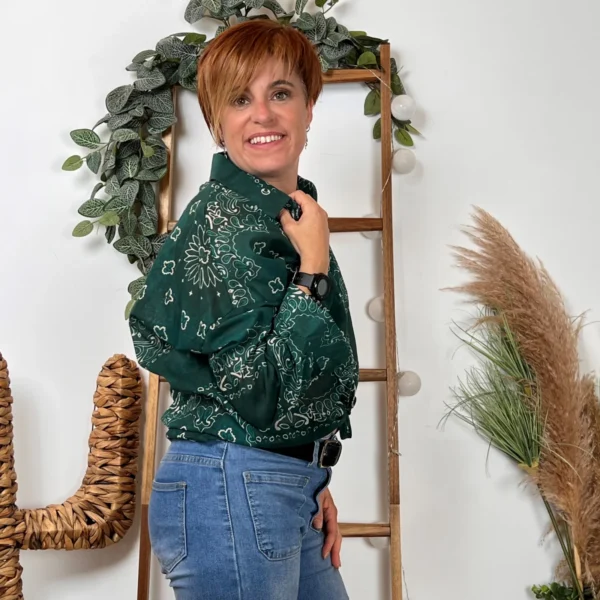 K095- Chemise coton imprimée (Tu) 🇮🇹 - vert-sapin - taille-unique