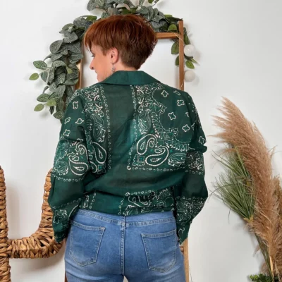 K095- Chemise coton imprimée (Tu) 🇮🇹 - vert-sapin - taille-unique