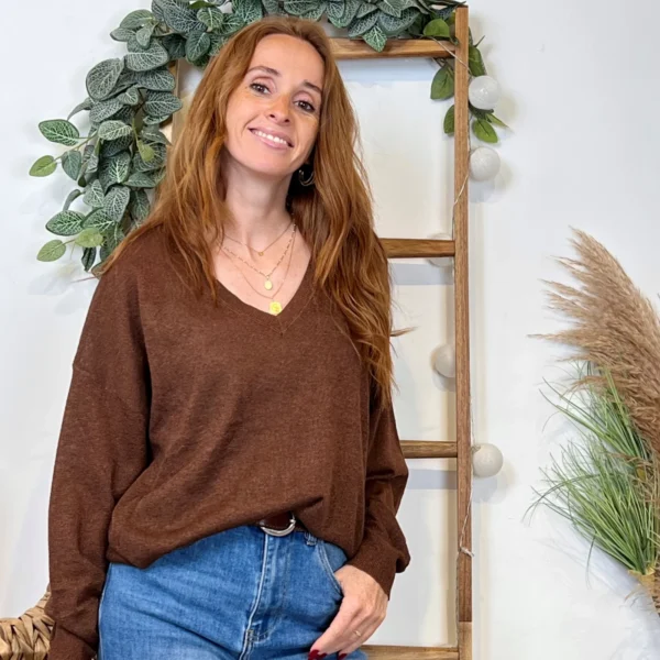 K088- Pull col en V Lurex Version Féminin - marron - taille-unique