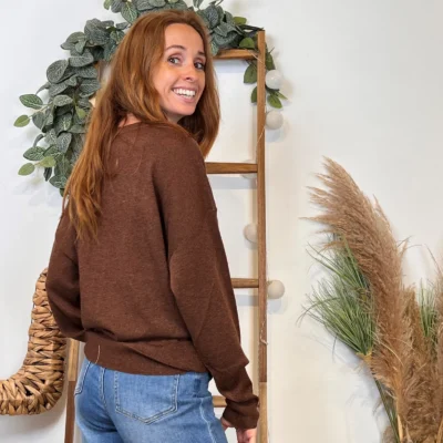 K088- Pull col en V Lurex Version Féminin - marron - taille-unique