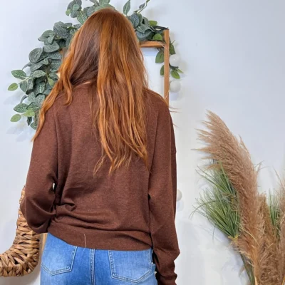 K088- Pull col en V Lurex Version Féminin - marron - taille-unique