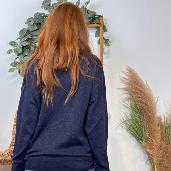 K088- Pull col en V Lurex Version Féminin - marine - taille-unique