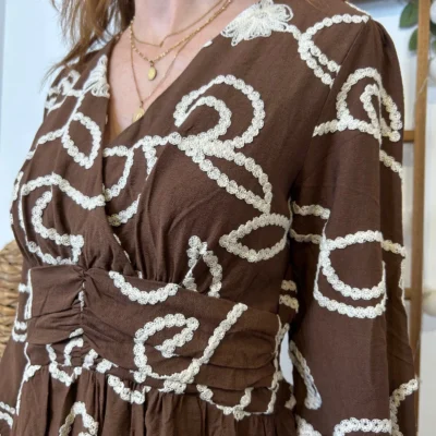 K096- Robe uni plumetis (T36-T38) - marron - 38