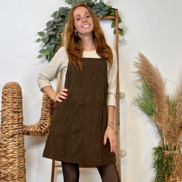 I870- Robe chasuble velours "Season" (T36-T40) - marron - 40