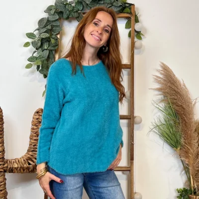 K121- Pull « Pilou Pilou » (Tu) 🇮🇹 - bleu-canard - taille-unique