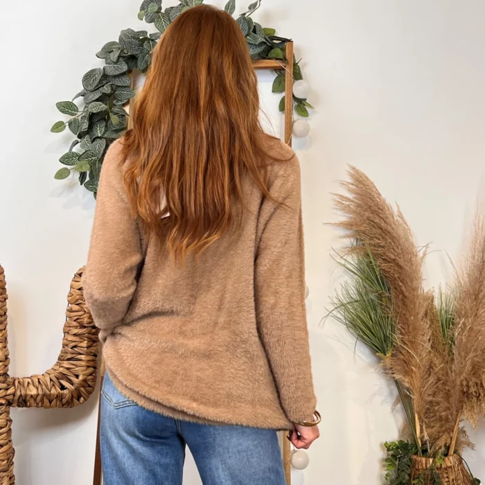 Pull court femme matière doudou col bateau « Tendance » - camel - taille-unique