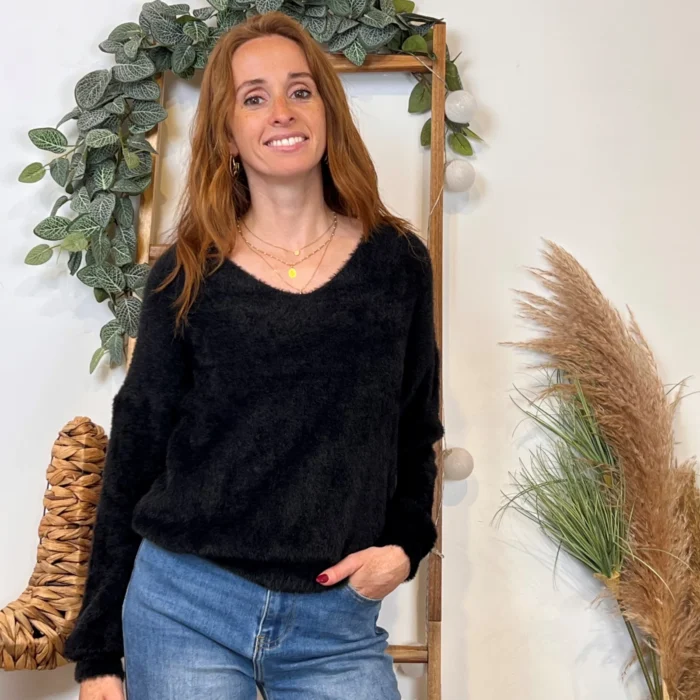 Pull court femme matière doudou col bateau « Tendance » - noir - taille-unique